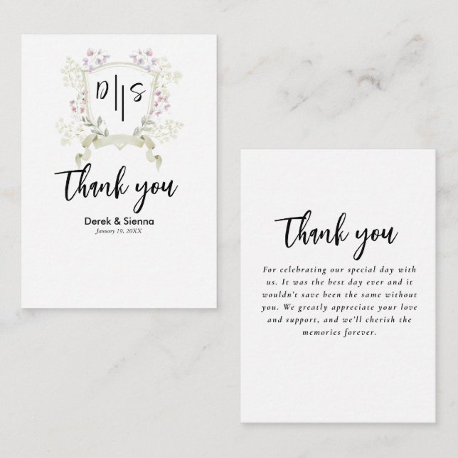 Correspondance Carte de note de mariage à crête de monogramme de  (Devant / Derrière)
