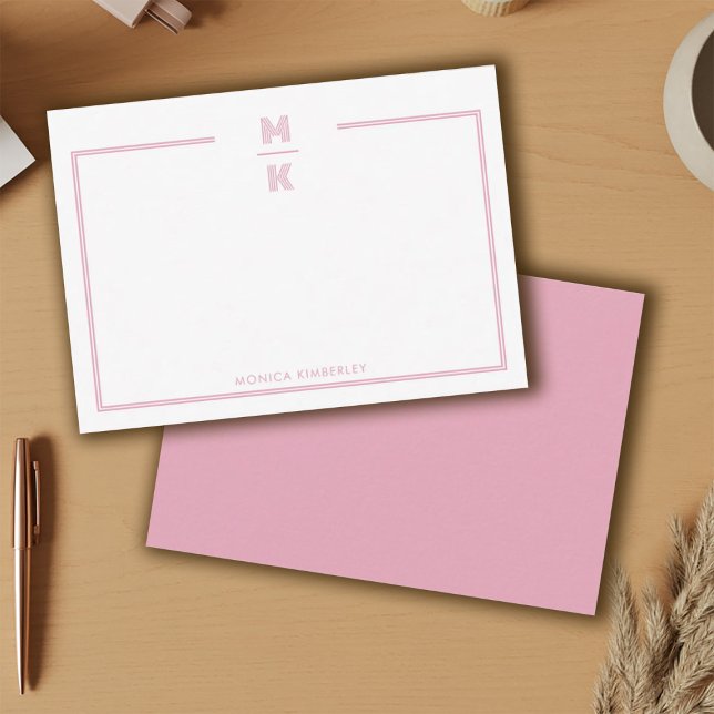 Correspondance Carte de note de monogramme à deux bordures Minima (Minimalist Blush Two Border Monogram Note Card)
