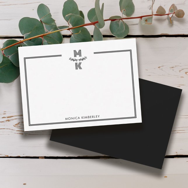 Correspondance Carte de note de monogramme à deux bordures noires (Minimalist Black Two Border Monogram Note Card)