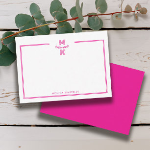Correspondance Carte de note de monogramme à deux bordures rose m