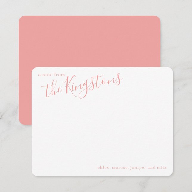 Correspondance Carte de note de nom de famille écriture Rose Pink (Devant / Derrière)
