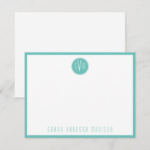 Correspondance Carte de note de nom Monogramme Turquoise de lumiè