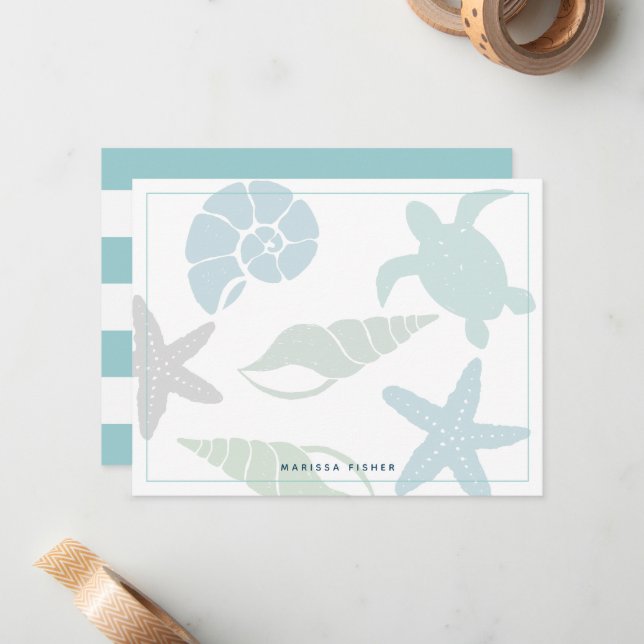 Correspondance Carte de note de papeterie rose phare (Devant/Arrière en situation)