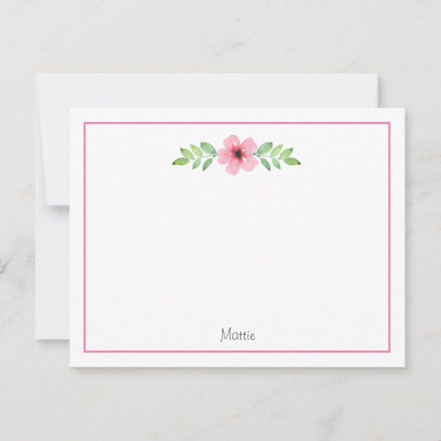 Correspondance Carte de note de Swag florale Aquarelle rose (Devant)