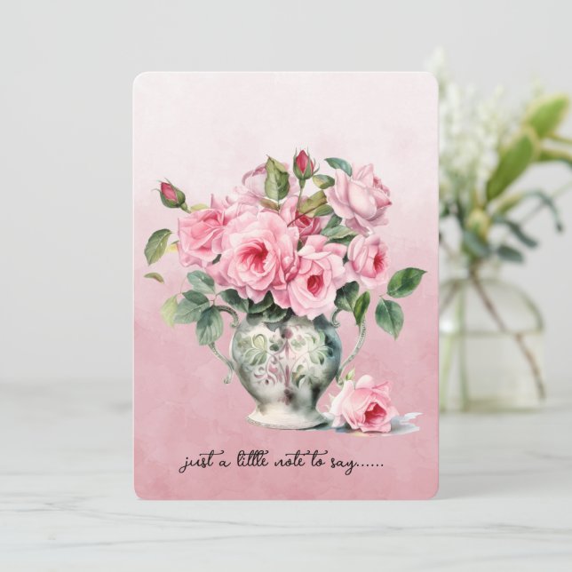 Correspondance Carte de note de vase de roses roses (Debout devant)