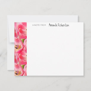 Correspondance Carte de note en blanc Tulipes en Aquarelle rose