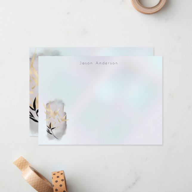 Correspondance Carte de note en or Bambou or (Devant/Arrière en situation)