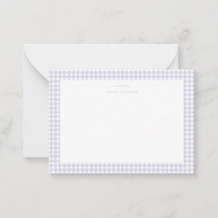 Correspondance Carte de note fille à carreaux lavande et blanc