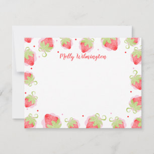 Correspondance Carte de note fille mignonne aux fraises d'aquarel