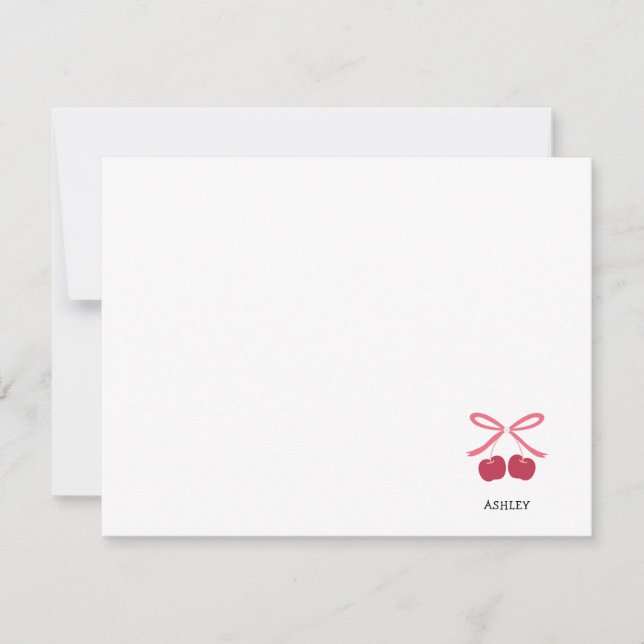 Correspondance Carte de note | Illustration mignonne au nœud ceri (Devant)