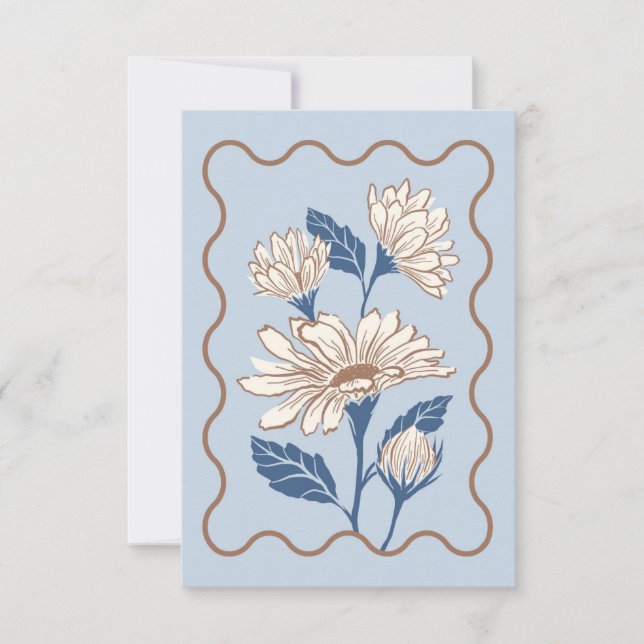 Correspondance Carte de note Marguerite Bleu Clair avec Bordure O (Devant)