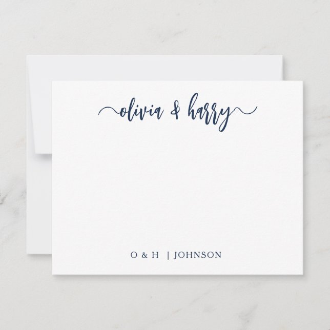 Correspondance Carte de note Mariage blanc Monogram Navy (Devant)