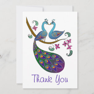 Correspondance Carte de note Merci Peacock (Kantha /white)