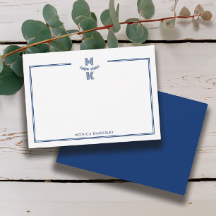 Correspondance Carte de note Monogramme à deux bordures bleu mari