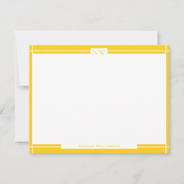 Correspondance Carte de note Monogramme de bordure jaune or (Devant)