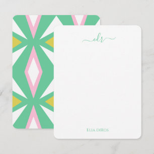 Correspondance Carte de note Monogramme rose et vert diamant