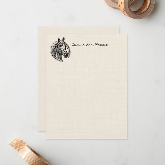 Correspondance Carte de note Monogramme vintage Horse (Devant/Arrière en situation)