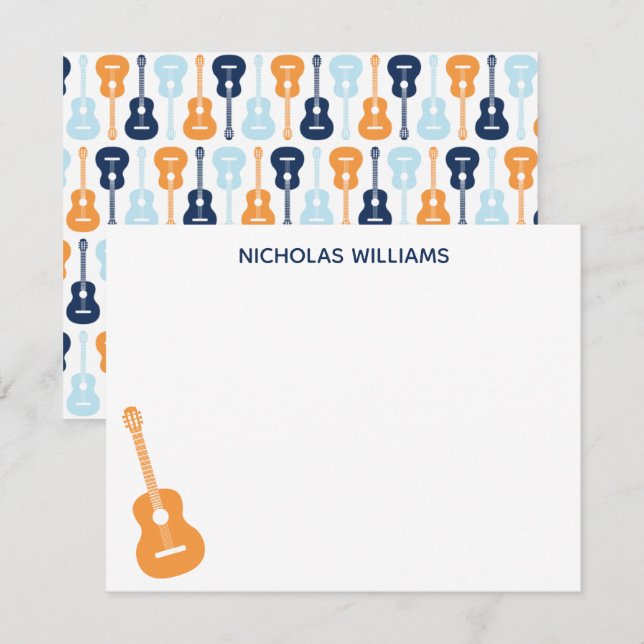Correspondance Carte de note musicale de guitare Bleus et Orange (Devant / Derrière)