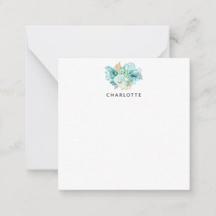 Correspondance Carte de note personnalisée Aqua Blue Gold Floral