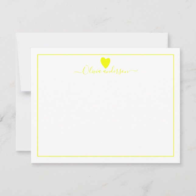 Correspondance Carte de note personnalisée au coeur d'amour jaune (Devant)