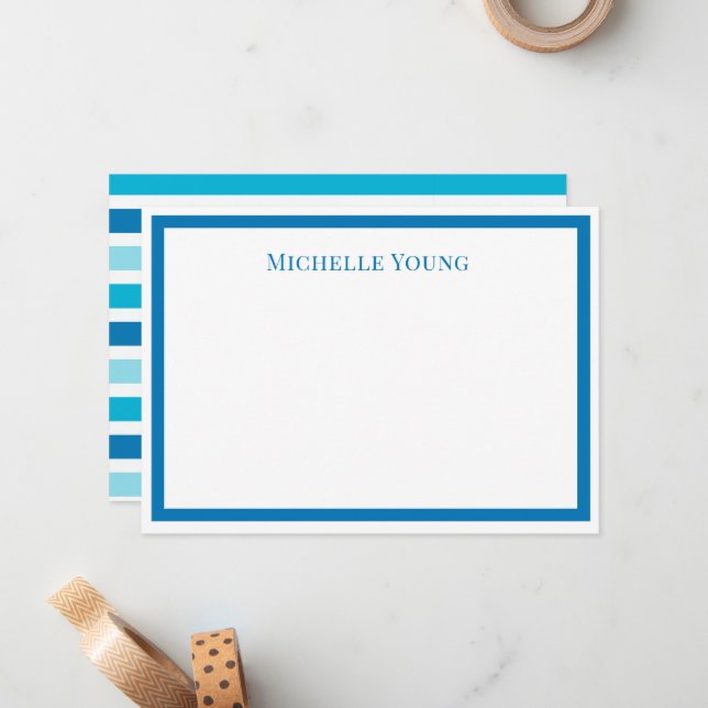 Correspondance Carte de note personnalisée avec nom à rayures ble (Devant/Arrière en situation)