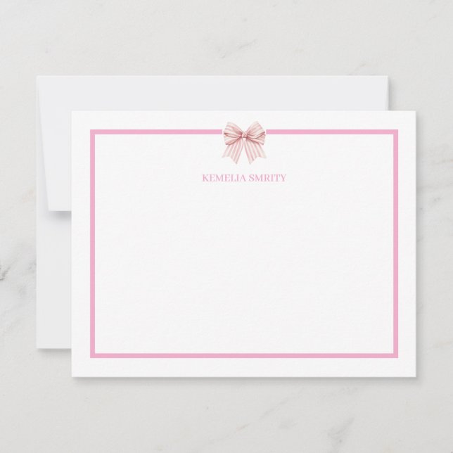 Correspondance Carte de note personnalisée Coquette à ruban rose (Devant)