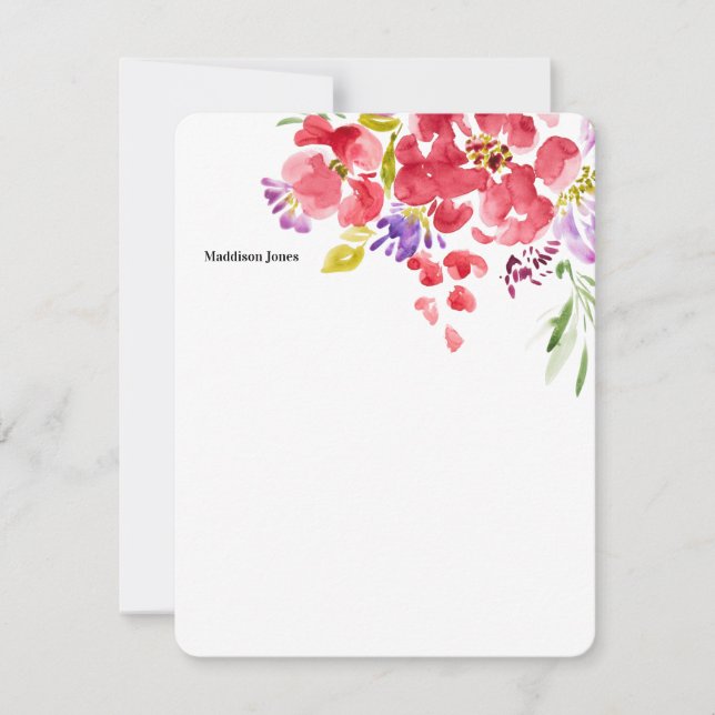 Correspondance Carte de note personnalisée de la fleur d'aquarell (Devant)