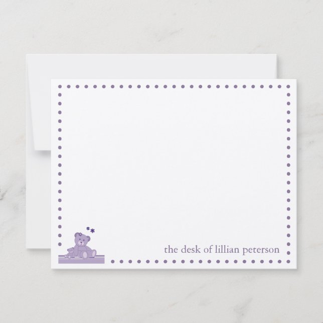 Correspondance Carte de note personnalisée Nounours violette (Devant)