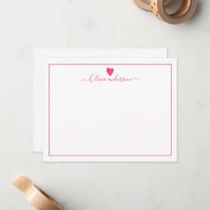Correspondance Carte de note personnalisée Pink Love Heart