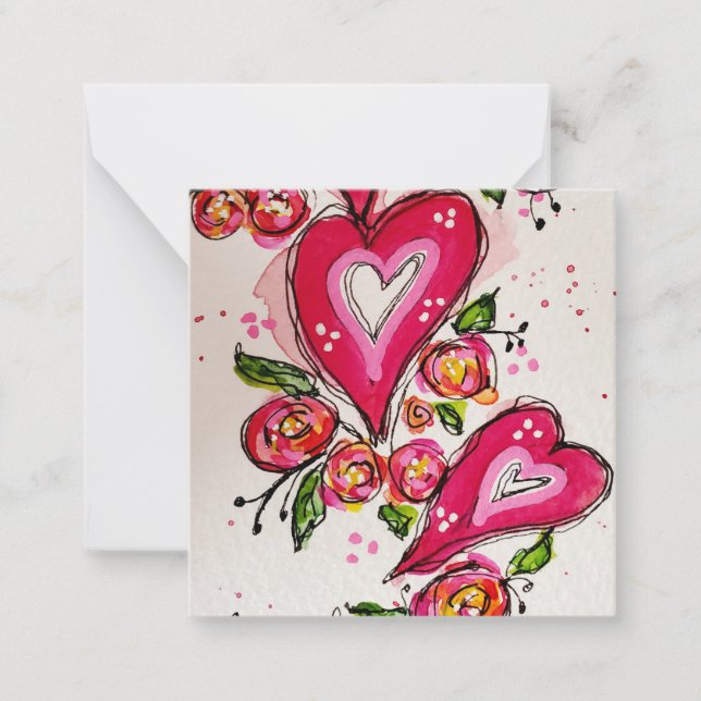Correspondance Carte de note plat couleur coeur Whimsical (Devant)