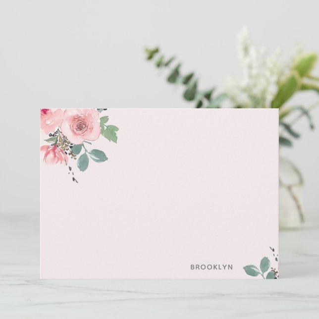 Correspondance Carte de note plat couleur rose rose personnalisée (Debout devant)