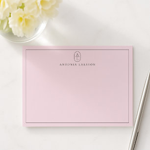 Correspondance Carte de note plat de nom Monogramme rose pâle