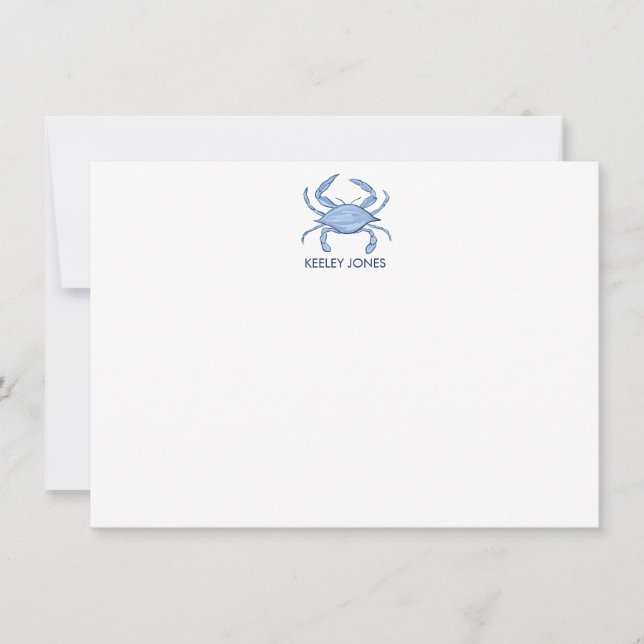 Correspondance Carte de note plat personnalisée Chic Coastal Crab (Devant)