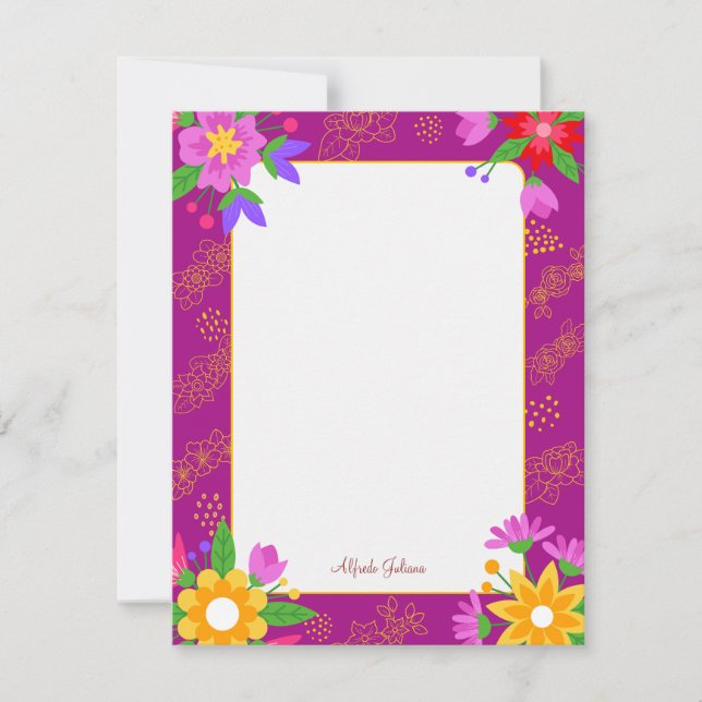 Correspondance Carte de note plat personnalisée Fleur rose mignon (Devant)