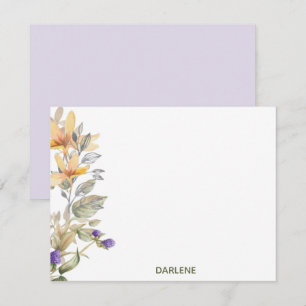 Correspondance Carte de note plat personnalisée Fleurs aquarelles