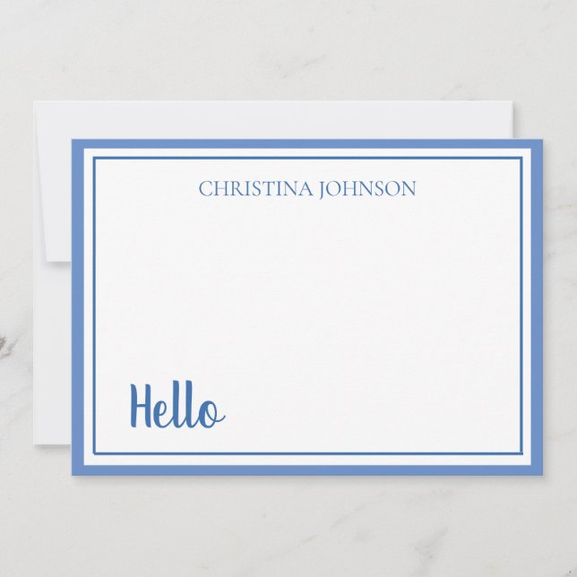 Correspondance Carte de note plate élégante bleue avec nom (Devant)
