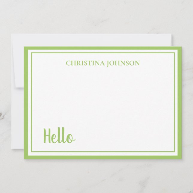 Correspondance Carte de note plate verte élégante avec nom (Devant)