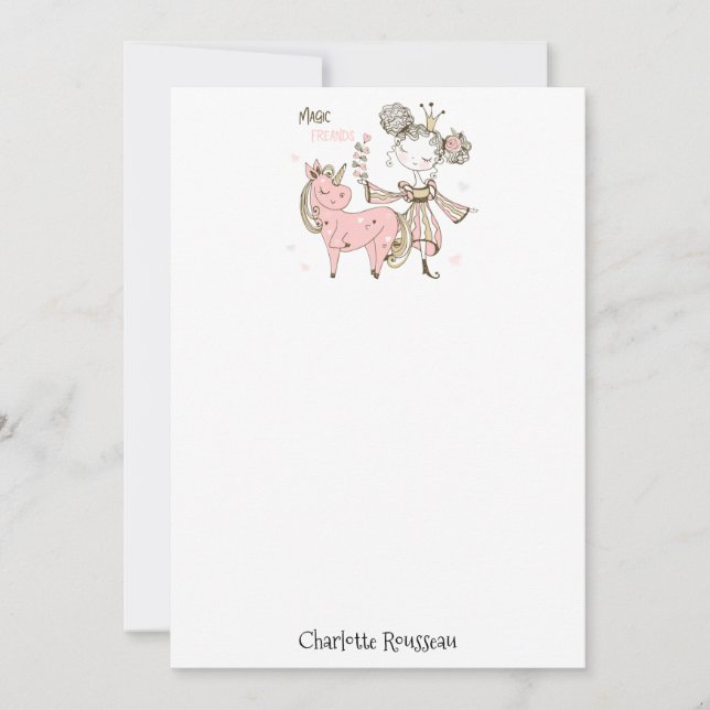 Correspondance Carte de note pour enfant de la princesse Unicorne (Devant)