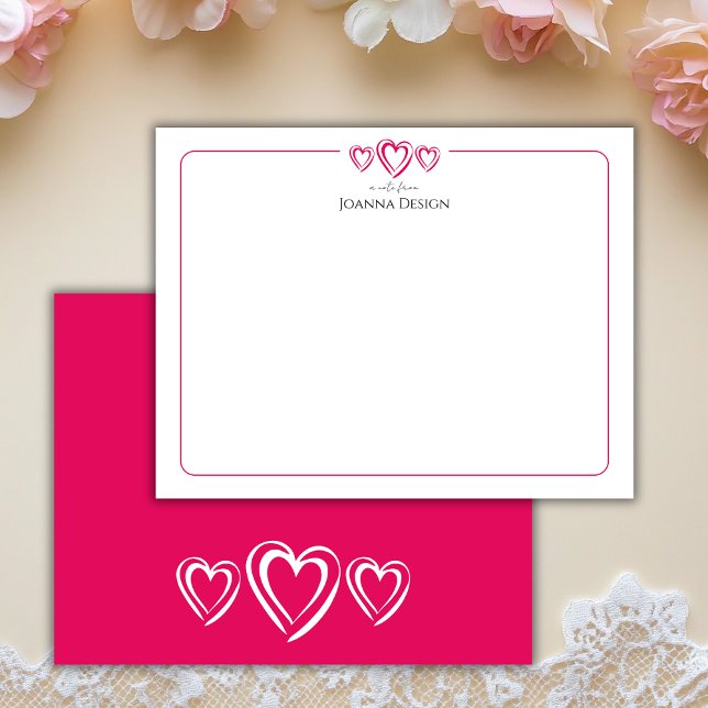 Correspondance Carte de note rose framboise à trois cœurs moderne (Créateur téléchargé)