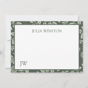 Correspondance Carte de note sophistiquée à motif floral vert ave