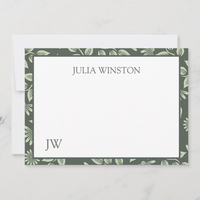Correspondance Carte de note sophistiquée à motif floral vert ave (Devant)