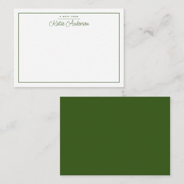 Correspondance Carte de note verte Moss de script Cursive minimal (Devant / Derrière)