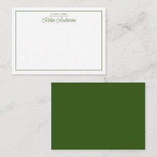 Correspondance Carte de note verte Moss de script Cursive minimal