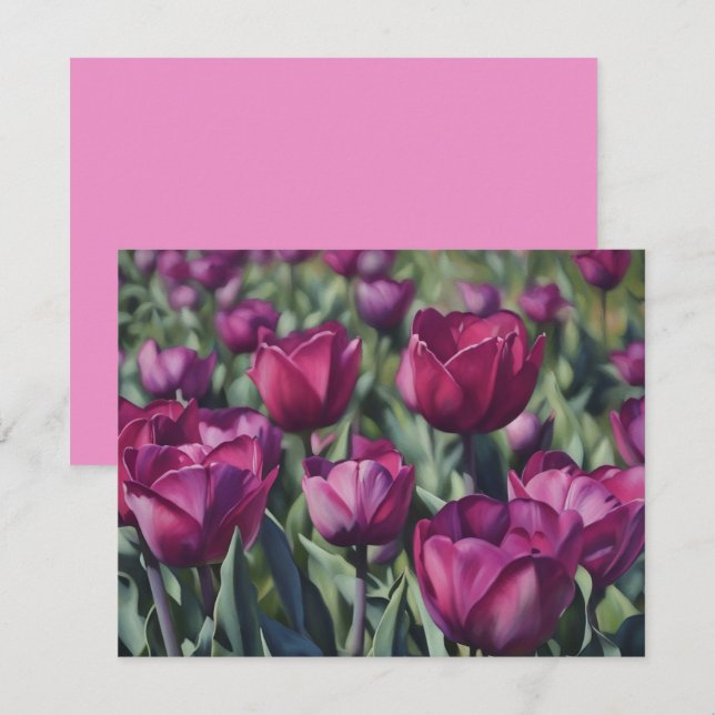 Correspondance Carte de notes artistique avec tulipes violettes d (Devant / Derrière)