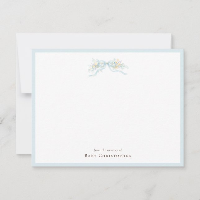 Correspondance Carte de notes de nursery à ruban bleu classique – (Devant)