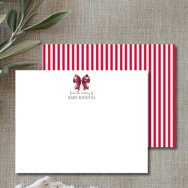 Correspondance Carte de notes de nursery rouge cramoisi rayée (Créateur téléchargé)