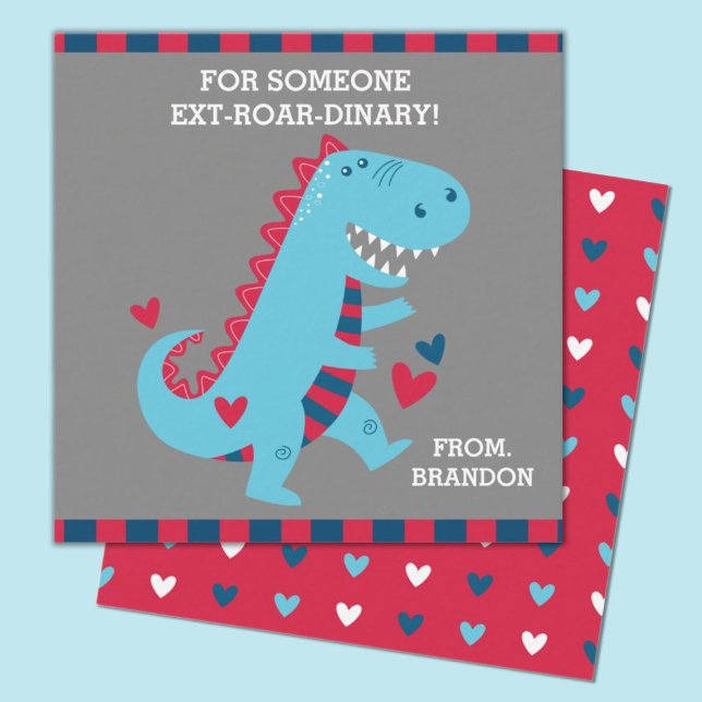 Correspondance Carte de notes pour les valentines de salle de cla (Kids Valentines Dinosaur mini card, great for a Valentine's Day classroom exchange)