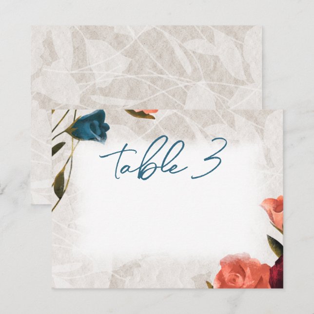 Correspondance Carte de numéro de tableau de Mariage Rose turquoi (Devant / Derrière)
