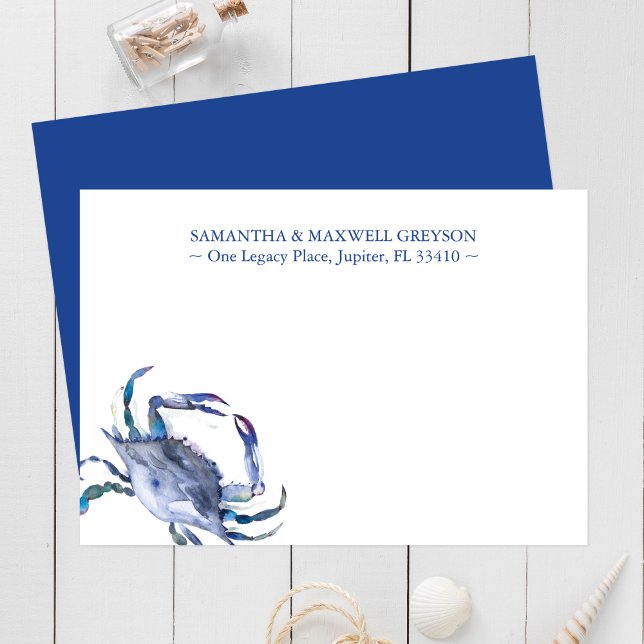 Correspondance Carte de papeterie personnalisée Crabe d'aquarelle (Business note cards watercolor blue crab personalized )