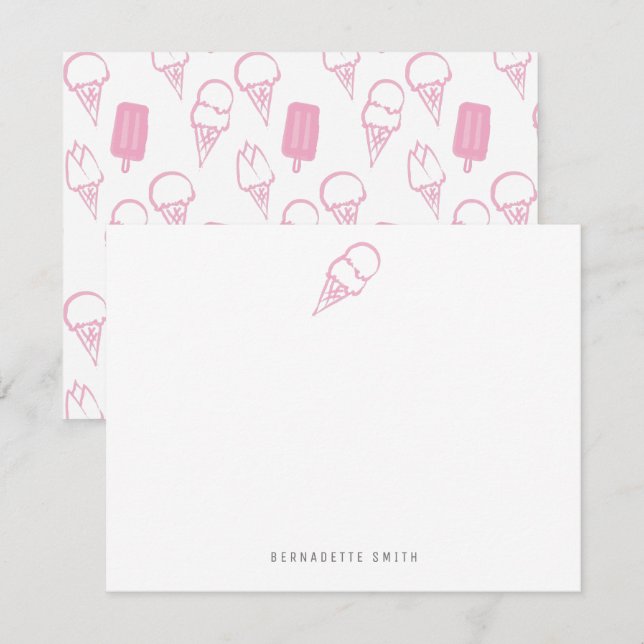 Correspondance Carte de papier à lettres Crème de glace rose (Devant / Derrière)